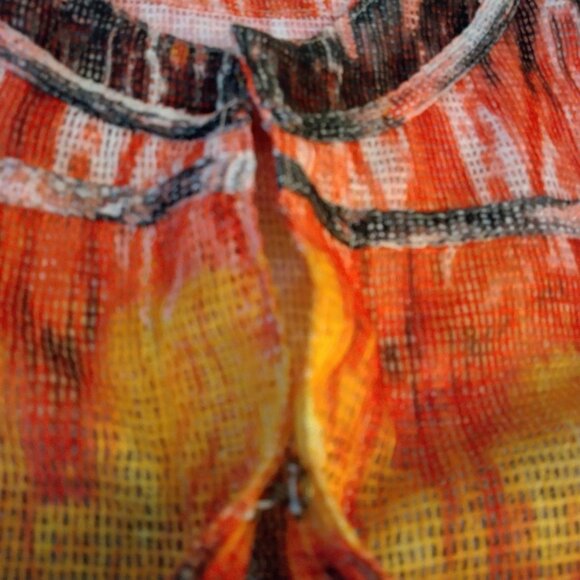 Onque Casuals Shirt Women Large Mesh Orange Yellow Brown Fall Harvest - Picture 15 of 16